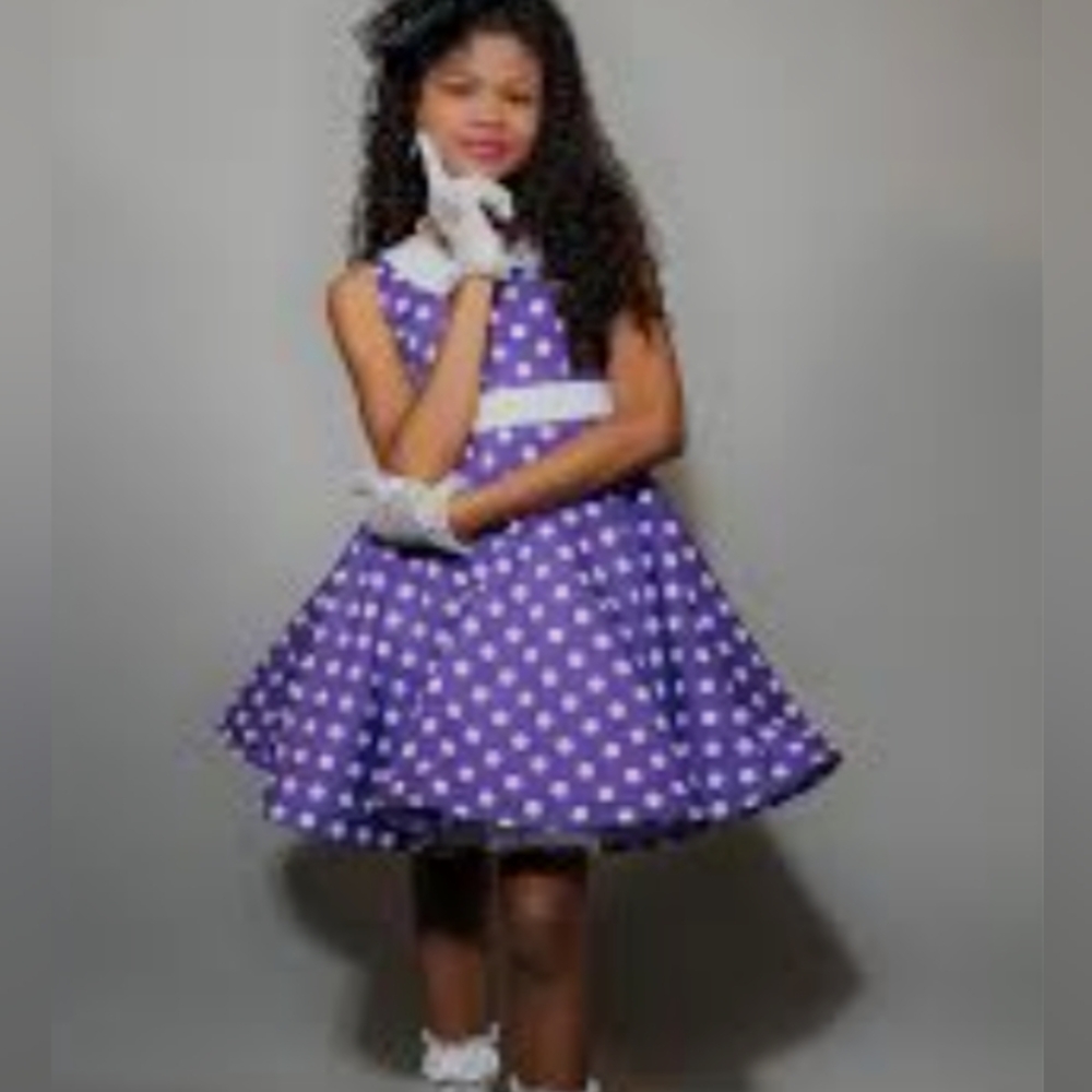 Boutique NWT Lavender purple polka dot Vintage Style Dress Sz 7/8 Years
